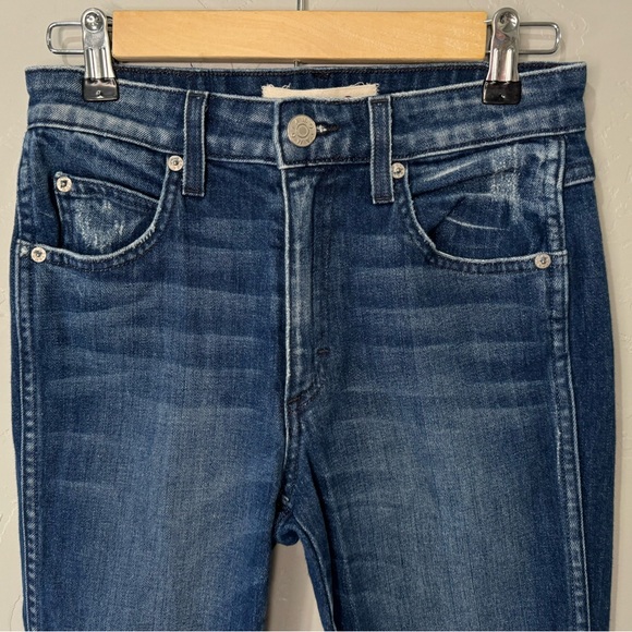 REVOLVE Jeans AMO High Rise Twist Crop Blue Denim in Sweetheart Wash SZ 27 NEW! - Picture 6 of 16